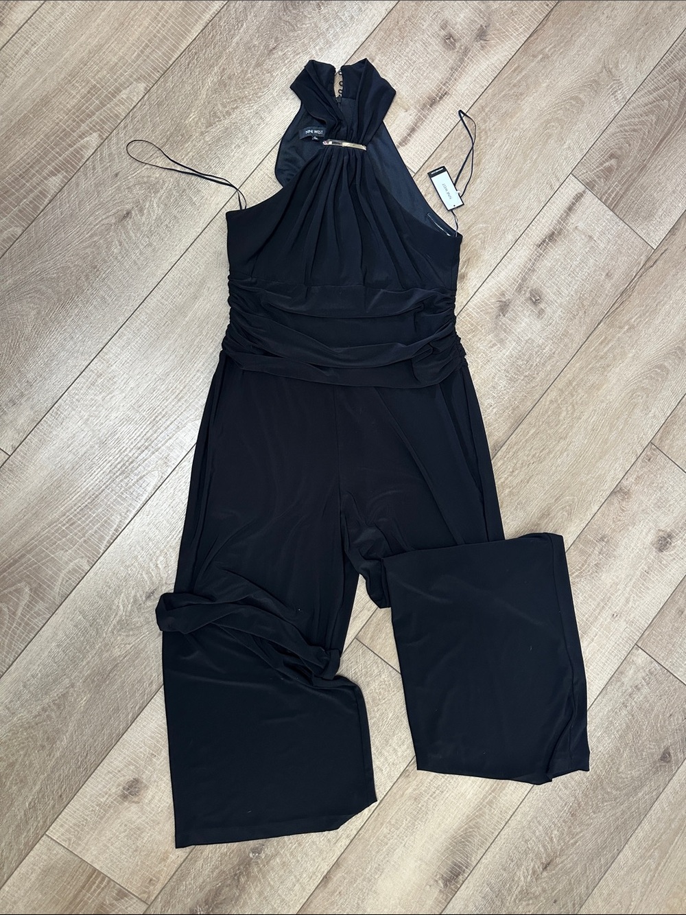 Nine West Black Halter Jumpsuit with Gathered Waist US/CA 16